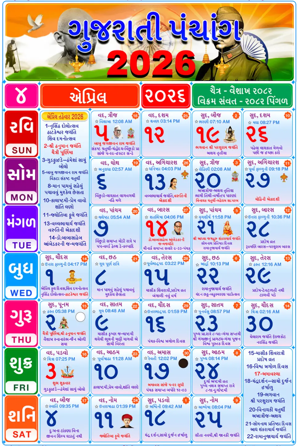 April 2026 Gujarati Calendar